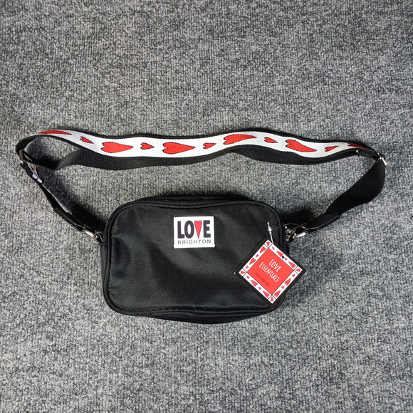Brighton Love Essentials Crossbody Bag Black Hearts Strap Limited Edition NWT - Picture 1 of 7